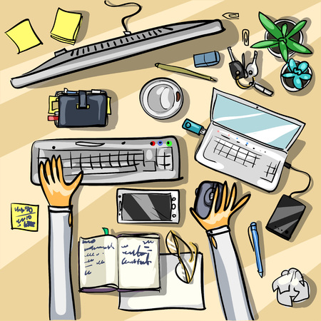 Top view background - office workspace,  business meeting in progressのイラスト素材