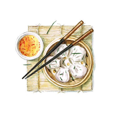 Dumplings - Watercolor Food Collectionの写真素材