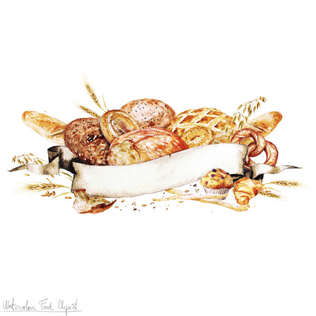 Watercolor Ribbon banner - Cooking Breadの写真素材