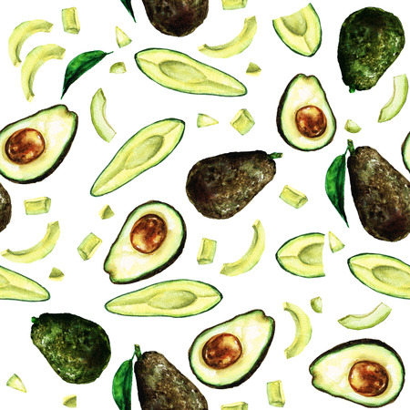 Avocados seamless pattern. Watercolor Illustration.の写真素材