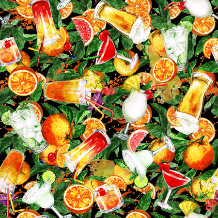 Summer Cocktails.Watercolor seamless pattern.の写真素材
