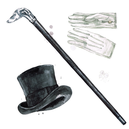 Gentlemen Accessories. Watercolor Illustration.の写真素材