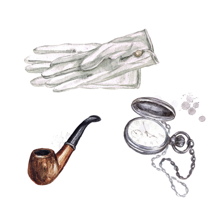 Gentlemen Accessories. Watercolor Illustration.の写真素材