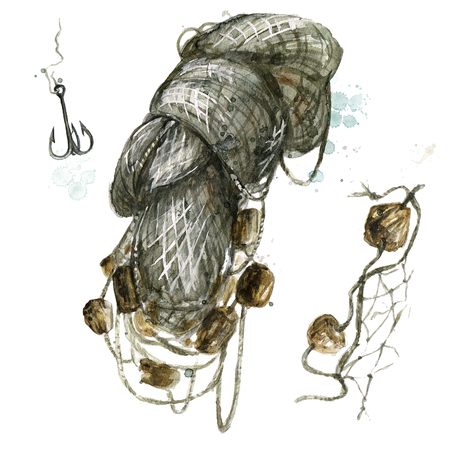 Fishing net. Watercolor Illustration.の写真素材