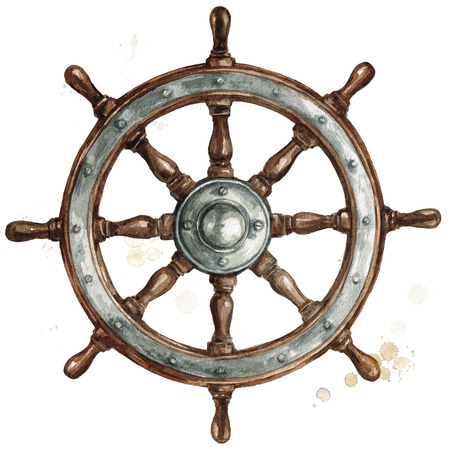 Ship steering wheel. Watercolor Illustration.の写真素材
