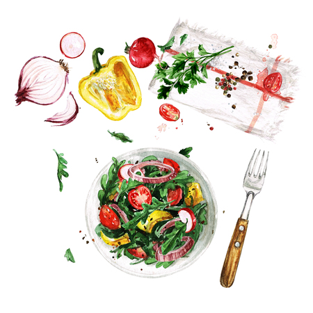 Fresh Salad. Watercolor Illustrations.の写真素材