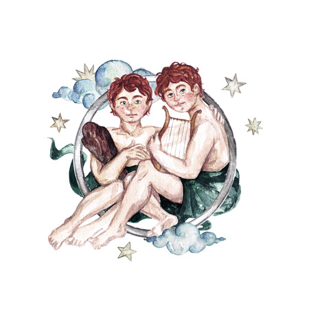Zodiac sign - Gemini. Watercolor Illustrationの写真素材