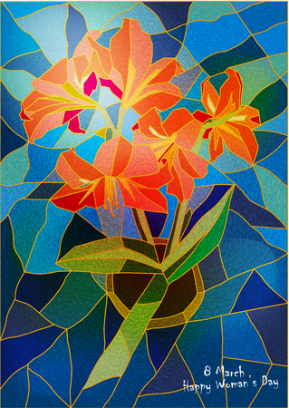 greeting card lily stained-glass windowのイラスト素材