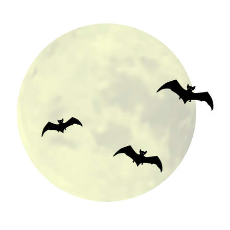 Silhouettes of bats on the background of full moon. Decoration for Halloween. Vector illustration.
