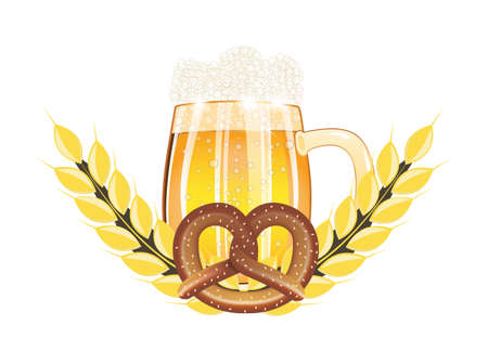 Oktoberfest Beer Festival in Germany elements design for poster or banner with with fresh lager beer and pretzel. Vector illustration.のイラスト素材