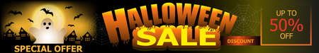 Halloween Sale banner. Background with ghost Vector illustration.のイラスト素材