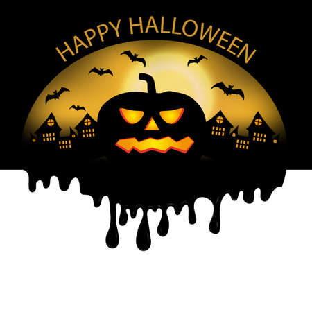 Happy Halloween backgrounds. Decoration with the falling drops for a poster or banner and sticker. Design elements with pumpkin, castle and bats. Vector illustration.のイラスト素材