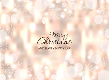 Christmas glowing background. Holiday New Year abstract glitter. Winter decorative texture blurred bokeh. Vector illustration.のイラスト素材