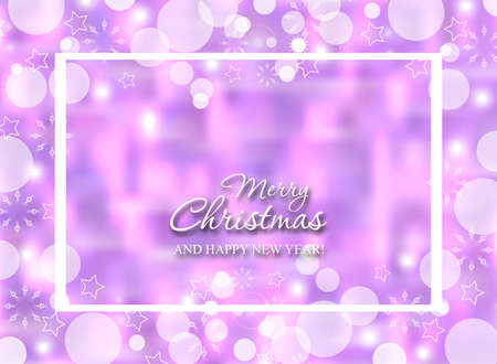 Winter bokeh purple background with snowflakes. Christmas glowing decorations blurred. Vector illustration.のイラスト素材