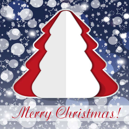 Paper Christmas tree on a beautiful background with falling snow. Vector illustration.のイラスト素材