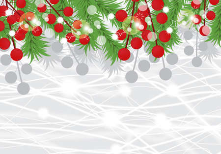 Christmas background with fir branches and red berries. New Year card. Vector illustration.のイラスト素材