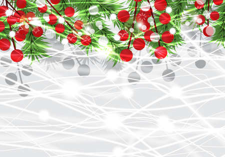 New Year card. Christmas background with fir branches and red berries. Vector illustration.のイラスト素材