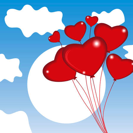 Group of air balloon in the sky. Heart on Valentine's day. Vector illustration.のイラスト素材