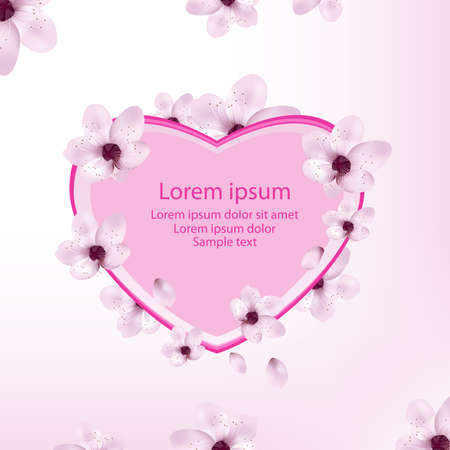 Card invitation wedding with cherry flower and heart. Happy valentines day. Vector illustration.のイラスト素材
