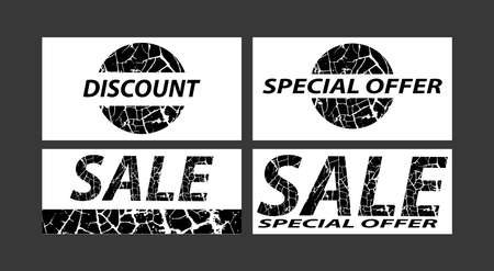 Sale, special offers, discounts on grunge background. Black on white. Vector illustration.のイラスト素材
