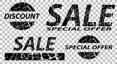 Sale, special offers, discounts on grunge. Black a transparent background. Vector illustration.のイラスト素材