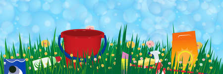 Soap bubbles banner. Spring cleaning service concept. Vector illustration.のイラスト素材