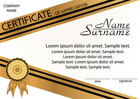 Gold and black template certificate of appreciation. Elegant background. Winning the competition. Reward. Vector illustration.のイラスト素材