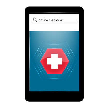 Online medicine. Medical cross on smartphone. Web sign. Vector illustration.のイラスト素材