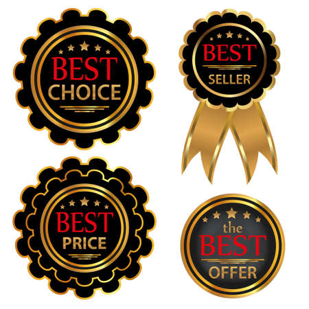Collection four vector badges Best choice, Best offer, Bestseller, Best price. Vector illustration.のイラスト素材