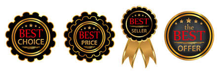 Collection four vector badges Best choice, Bestseller, Best price, Best offer. Vector illustration.のイラスト素材