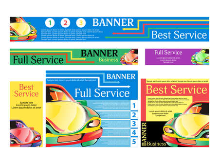 Car repair services. Set banners for the website. Templates standard size. Vector illustration.のイラスト素材
