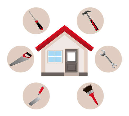 House and repair tools. Round buttons. Infographics for the construction business. Vector illustration.のイラスト素材