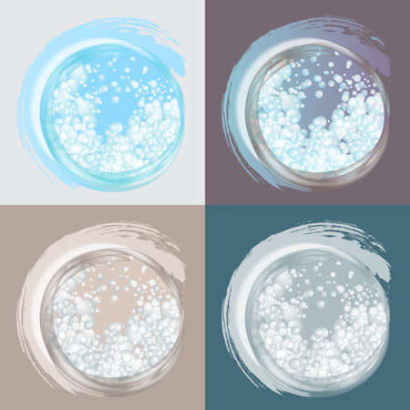 Soap bubbles in a circle for Laundry service, dry cleaning. Set. Vector illustration.のイラスト素材