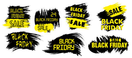 Black Friday Sale set grunge stain. Black and yellow spots for logo, banner, label, badge, print, poster, web Illustration.のイラスト素材