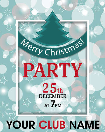 Christmas party invitation retro template background with ribbon and fur-tree.のイラスト素材