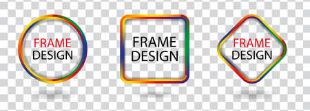 Set colorful geometric frames on a transparent background. Decorative modern design elements. Vector illustration.のイラスト素材