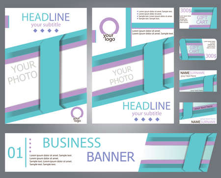 Templates brochure design, banner with place for your photo, gift cards, business cards. Set cards. Vector illustration.のイラスト素材