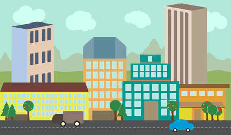 City infographic set with houses, cars, trees and other elements, vectorのイラスト素材