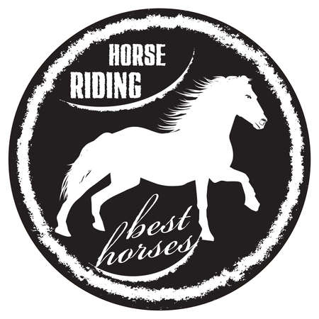 Label design with hand drawn horse for posters, t-shirts, greeting cards etc. Emblem horse riding. Best horses. Vector illustration.のイラスト素材