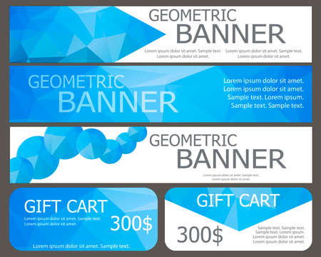 Design of banners and gift cards with blue polygonal elements. Set. Corporate Identity. Vector illustration.のイラスト素材