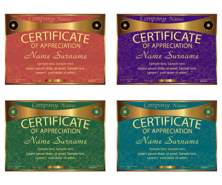 Certificate of appreciation, diploma. Set. Horizontal. Winning the competition. Reward. Award winner. Vector illustration.のイラスト素材