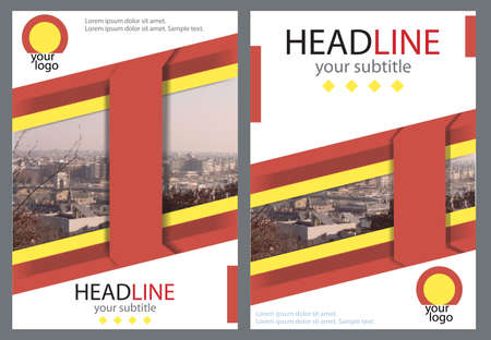 Template design red brochures with place for your photo. Sample. Vector illustration. A4 size.のイラスト素材