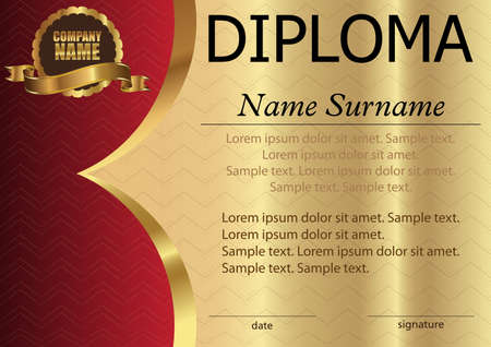 Diploma or certificate. Template on a gold background. Award winner. Reward. Winning the competition. The text on separate layers. Vector illustration.のイラスト素材