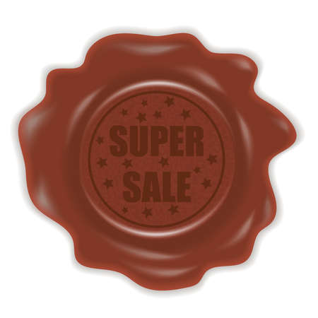 Wax stamp with a super sale sign. Stamp brown wax. Wax seal. Vector illustration.のイラスト素材