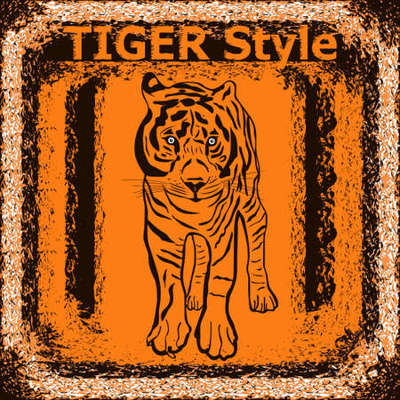 Trademark with tiger. Tiger label design with hand drawn tiger for posters, t-shirts, greeting cards etc. Vector illustration.のイラスト素材