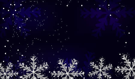 Christmas and New Year navy blue background with silver snowflakes. Template for greeting card, banner or poster. Xmas decoration. Vector illustration.のイラスト素材