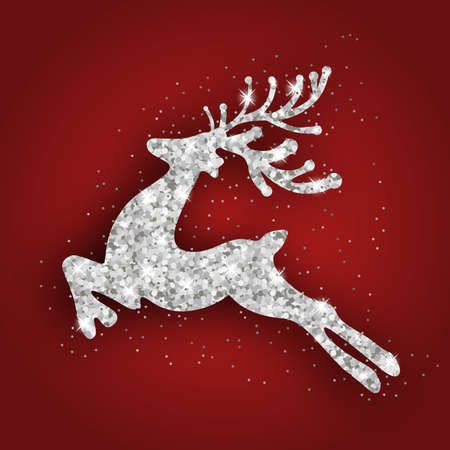 Christmas decoration silver deer. Bright design element for Xmas and New year. Template for greeting card, banner or poster. Vector illustration.のイラスト素材