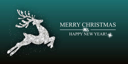 Christmas banner decoration Silver deer. Bright design element for Xmas and New year. Template for greeting card or poster. Vector illustration.のイラスト素材