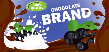 Design horizontal template label milky or bitter Chocolate with blueberry filling. Vector illustration.のイラスト素材