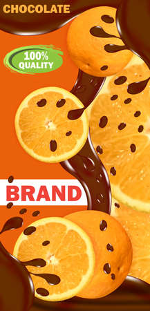 Chocolate with orange. Design template label splash element. Vector illustration.のイラスト素材